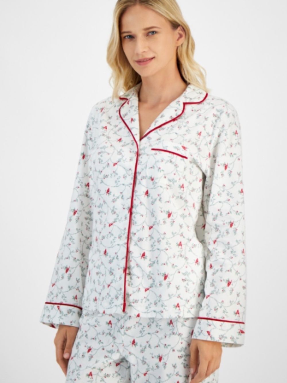 Charter Club Petite Women's Long-Sleeve Cotton Flannel Pajama top